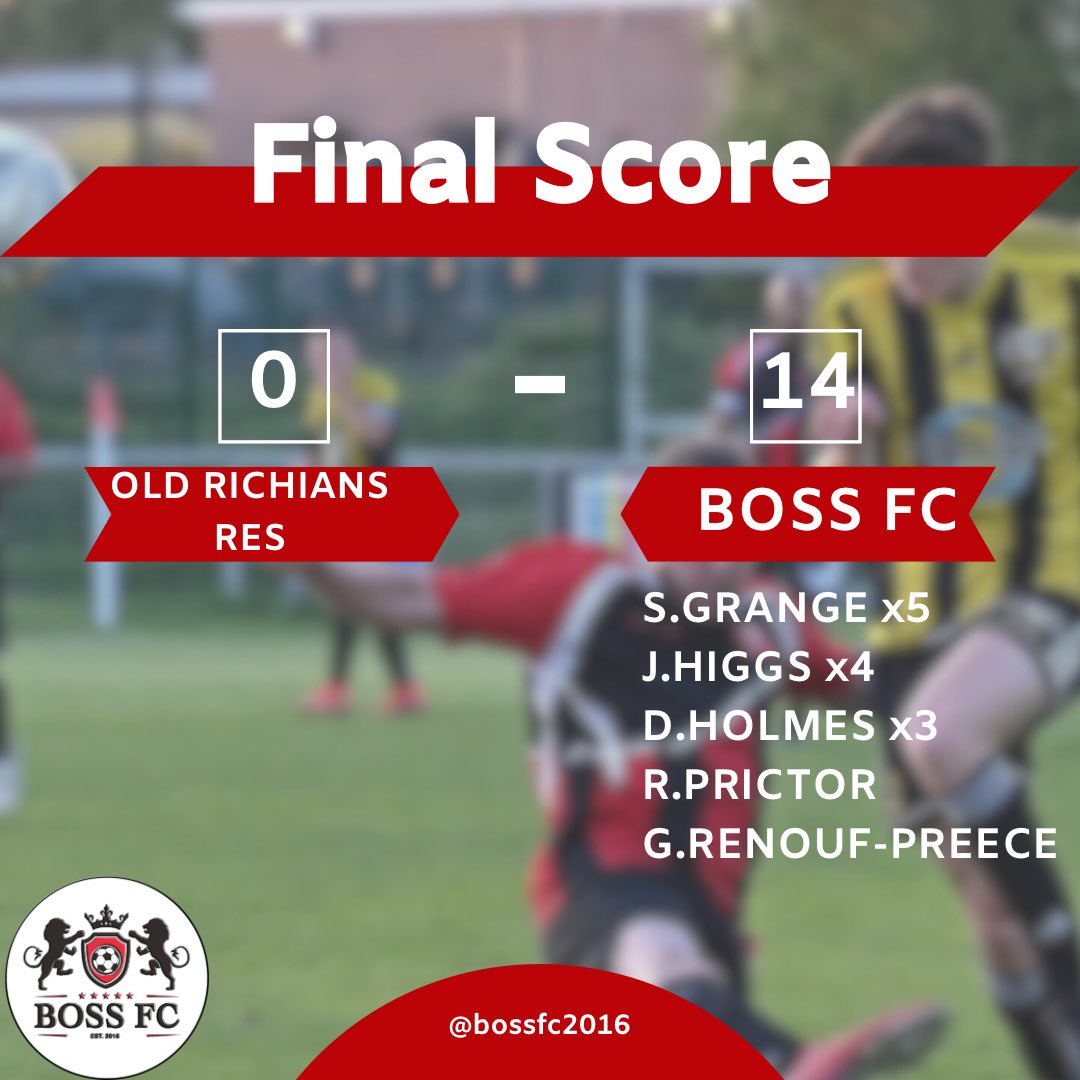 BossFC2016's tweet photo. Great performance from the boys kept it at 100% even in big spells of domination throughout the game! Finishing the game with a 14-0 win vs @Oldrichiansafc Res π€
@BossFC2016 Goals;
@SanchezGrange β½οΈβ½οΈβ½οΈβ½οΈβ½οΈ
@josh23473236 β½οΈβ½οΈβ½οΈβ½οΈ
D.Holmes β½οΈβ½οΈβ½οΈ
R.Prictor β½οΈ
G.R-Preece β½οΈ https://t.co/2NCQrLbC8M