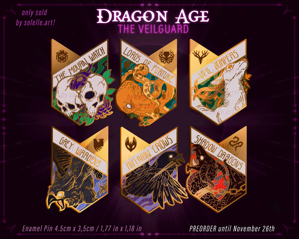 _solelle's tweet image. 🐺#DragonAge PRE0RDERS!🐺

ALL of our DA keychains and stickers are up for preorder, with the addition of Morrigan, Assan and Manfred and Factions enamel pins! You can get them on bundles only during the preorder!!⬇️