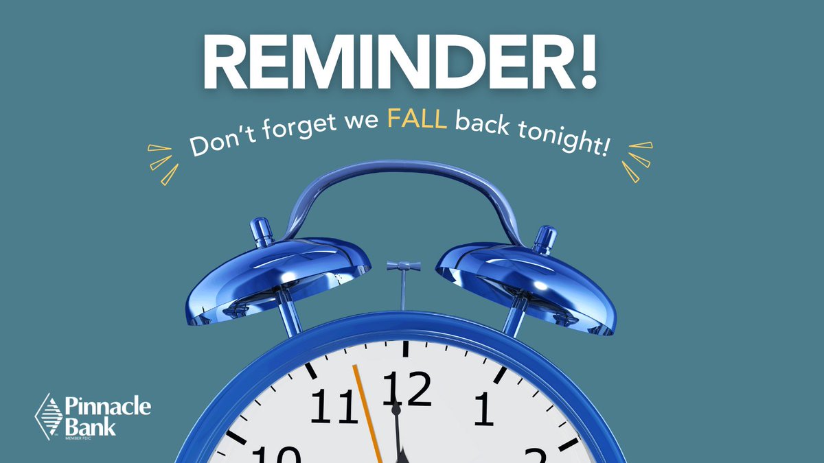 wypinnbank's tweet image. Reminder: Tomorrow is Daylight Savings! ⏰ Who is excited for an extra hour of sleep? 😴 Don’t forget to set your clocks back. 

#DaylightSavings #ExtraHour #PinnacleBankWyoming