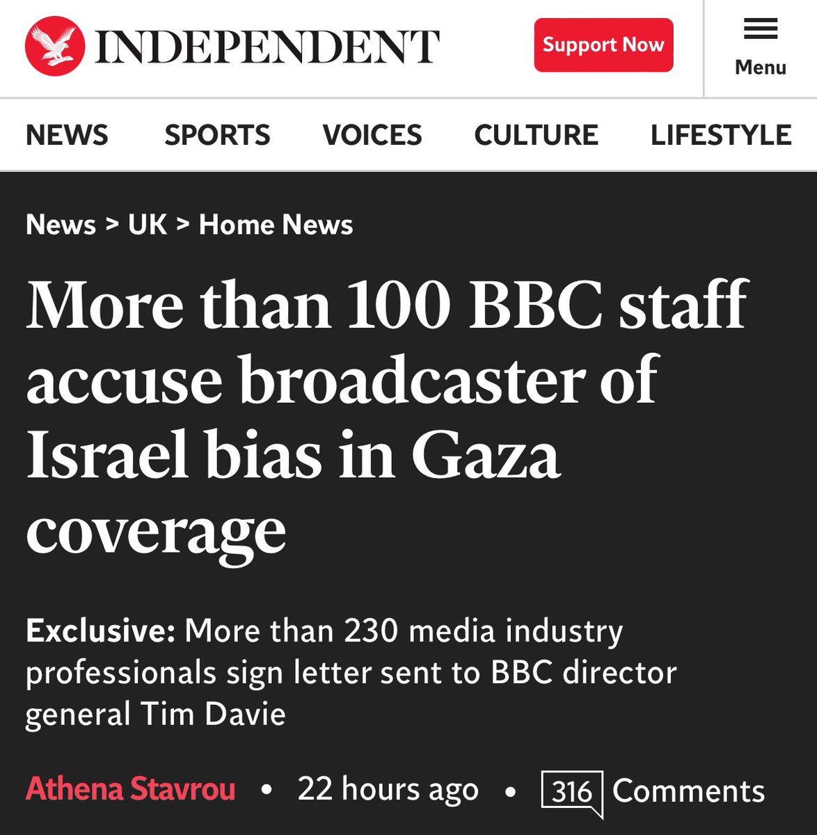 SanaSaeed's tweet photo. Over 100 BBC staff call out the broadcaster for its pro-Israel bias in coverage of the genocide in Gaza, in a letter sent to BBC director general Tim Davie. 

About 250 members of the media industry publicly signed the letter - myself included.

Read the letter here: https://t.co/jLYkBUN27r