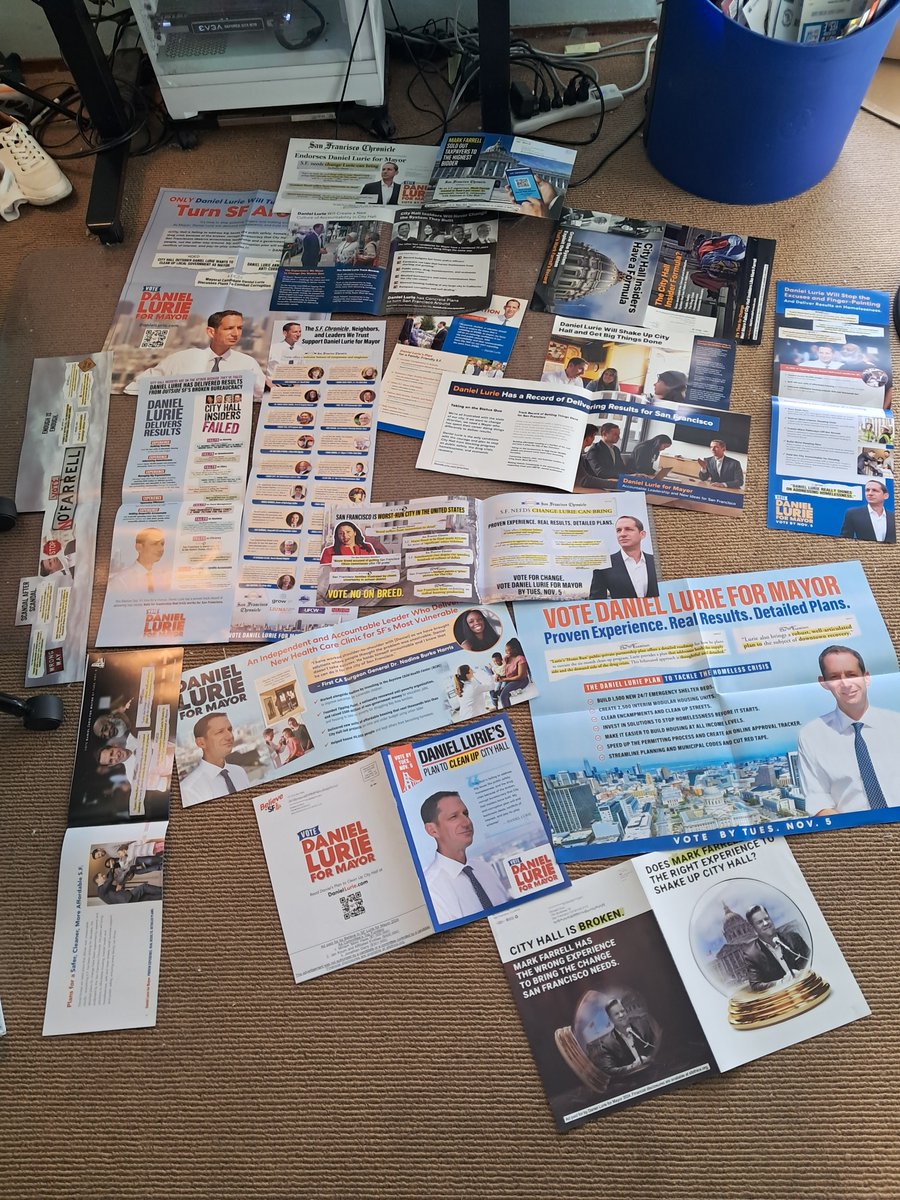 ronaldsf's tweet photo. I am BURIED by DANIEL LURIE. 18 glossy mailers to one household is a bit much, don't you think? (One of these is even a mini-booklet) https://t.co/4UM52lRgyC