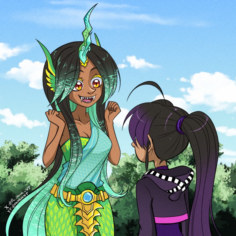 Pa_Houa_VT's tweet photo. "Oh, please be my friend!" 

I was lucky enough to be saved by this other girl who appears to be a Phaya Naga like the ones from my mom's Thai dramas.

#ENVTubers #Vtuber https://t.co/D44BNkNGZf