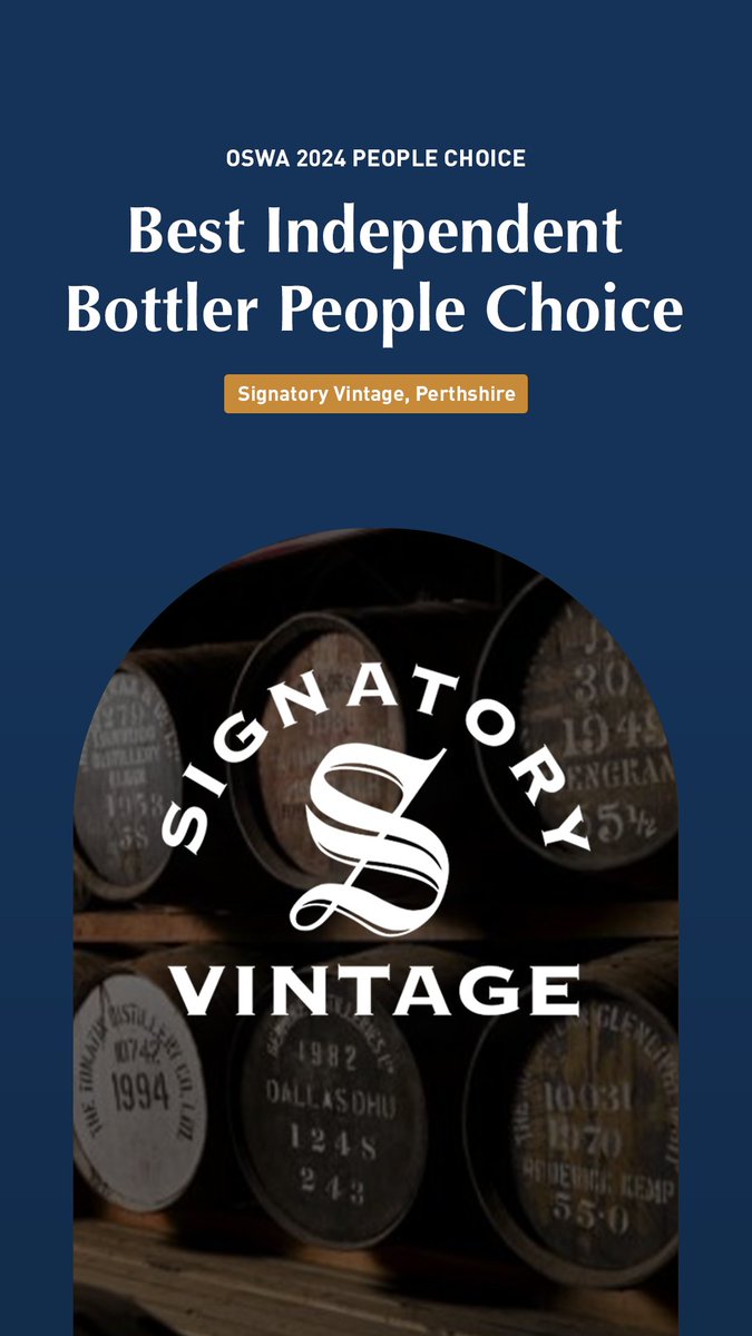 The Online Scotch Whisky Awards (@onlinescotchwa) on Twitter photo Best Independent Bottler for the 2024 OSWA's People's Choice goes to Signatory Vintage! @onlinescotchwhiskyawards #2024OSWAs <a href="/SignatoryWhisky/">Signatory Whisky</a> Best Independent Bottler for the 2024 OSWA's People's Choice goes to Signatory Vintage! @onlinescotchwhiskyawards #2024OSWAs <a href="/SignatoryWhisky/">Signatory Whisky</a>