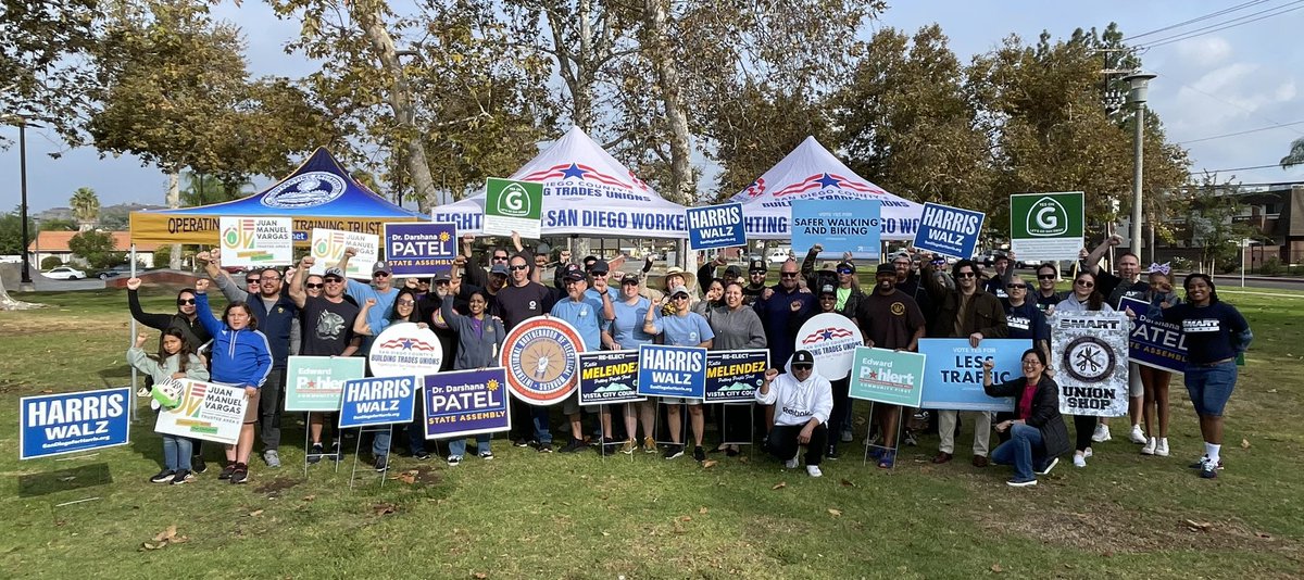 SD Building Trades (@sd_bldgtrades) on Twitter photo It’s the LAST weekend before Election Day! Our members and allies are acting accordingly. We were in Escondido this morning to #GOTV for <a href="/IAmDarshPatel/">Darshana Patel, Ph.D.</a> and <a href="/letsgosd2024/">YES on Measure G</a>! Labor will get this done! #btrades #1u It’s the LAST weekend before Election Day! Our members and allies are acting accordingly. We were in Escondido this morning to #GOTV for <a href="/IAmDarshPatel/">Darshana Patel, Ph.D.</a> and <a href="/letsgosd2024/">YES on Measure G</a>! Labor will get this done! #btrades #1u