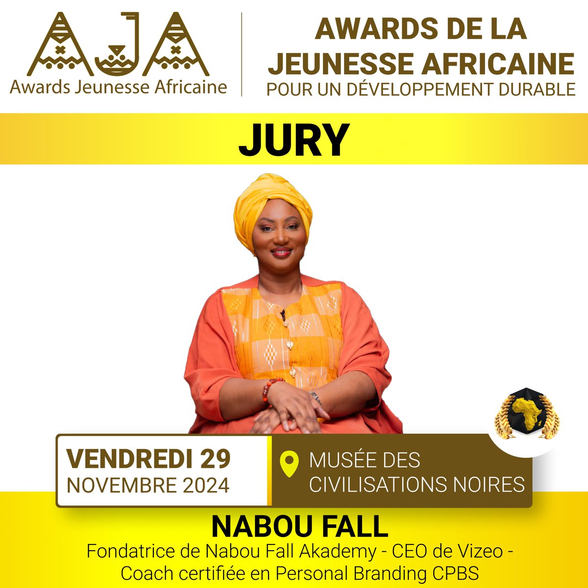awardsja_2024's tweet photo. ✨ Nous sommes honorés d’annoncer Nabou Fall comme membre du jury des AJA 2024 ! 🌍 

Conférencière TEDx, coach en développement personnel et figure influente dans l’autonomisation des femmes africaines, Nabou Fall est également présidente du Women Investment Club (WIC). https://t.co/9FRl326ozl