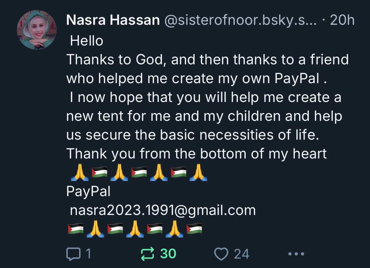 ygsmoonchild's tweet photo. please help me help Nasra collect funds to buy a tent for her and her children to live in. her husband was martyred and her house was also destroyed by the occupation. please donate what you can and help me rt this so it can reach more people. 

paypal
nasra2023.1991@gmail.com https://t.co/XqyCZEhrth