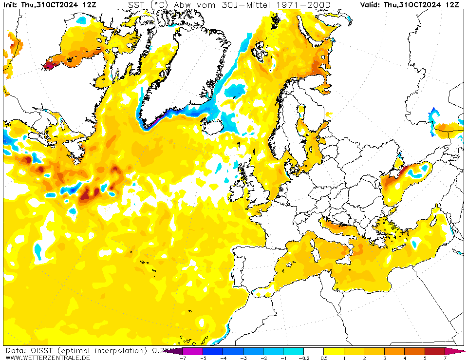 sturmwetter1703's tweet photo. Auf der Karte sehen wir die Abweichung der #Wassertemperaturen. Im Atlantik, Nordmeer, Nordsee/Ostsee und auch im Mittelmeer sind die #Temperaturen ca. +1 bis +3k zu warm. Im Mittelmeer-Raum sind somit in den nächsten Wochen/Monaten weitere schwere #Unwetter möglich! https://t.co/Ytpmo5UNpA