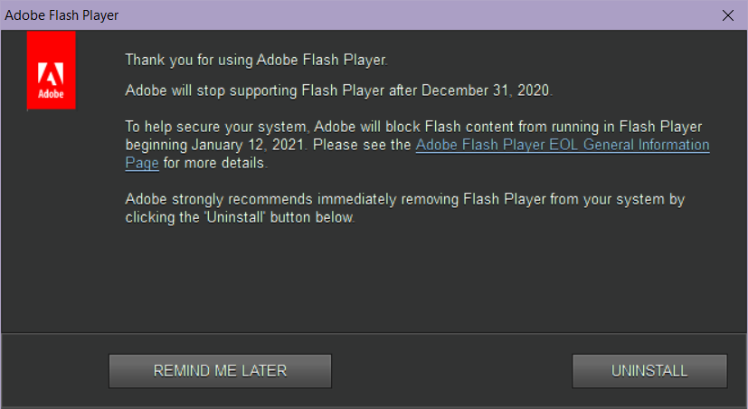 Strawberry_ABS's tweet photo. What's something funny that you're overly stubborn about?
I'll start.
I still have Adobe Flash Player installed. (Image from today.) https://t.co/12n4Zje4b9