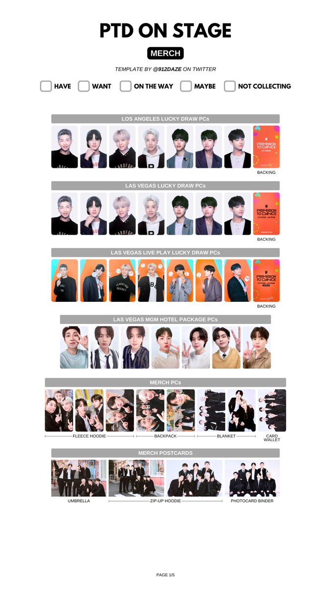 BTS PERMISSION TO DANCE PTDOS TOUR MERCHANDISE MD PC PHOTOCARDS