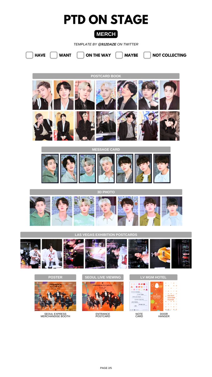 BTS PERMISSION TO DANCE PTDOS TOUR MERCHANDISE MD PC PHOTOCARDS