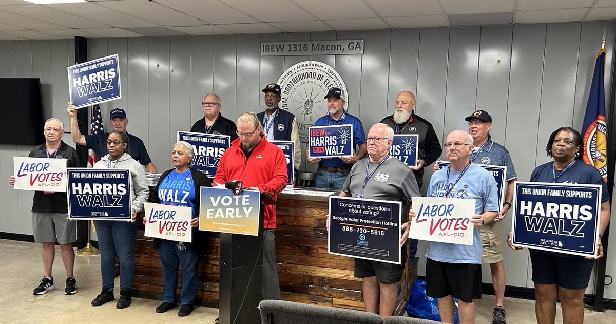 IBEW's tweet photo. From Georgia to Michigan, #IBEW activists are making a final push this week to urge their brothers and sisters to vote for candidates who will always put workers first — and to do it now https://t.co/sIuw7xPlTW https://t.co/hauAEKv5Om