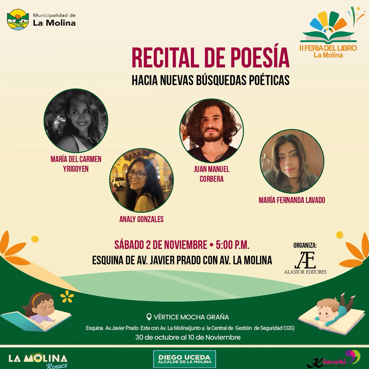 AlastorEditores's tweet photo. No se pierdan hoy a las 5 p.m. en la Feria del Libro de la Molina, el recital de poesía Hacia nuevas búsquedas poéticas, en el que leerán sus poemas María del Carmen Yrigoyen, Analy Gonzales, Juan Manuel Corbera y María Fernanda Lavado.
#alastoreditores #poesía #poesiaperuana https://t.co/YUh6HRRbuO