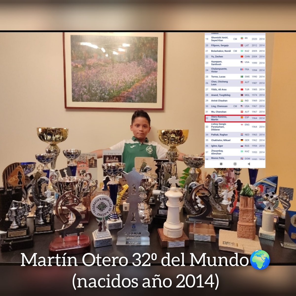 Martín Otero 🏆 se sitúa en el puesto 32⁰ mundial 🌎 con 1964 de ELO (nacidos en el año 2014)♟️¡Qué orgullo  para el <a href="/FCC_MA/">FCC Medio Ambiente</a>♻️ Benalmádena🇪🇸!