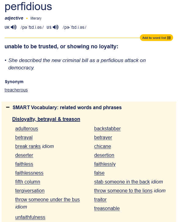 Because it came up in the episode we're just putting the finishing touches on, the word of the day in KOFY HQ is 'Perfidious'