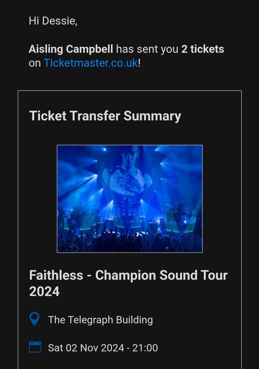 Gonna rock Belfast tonight! Totally love faithless and what a class way to end my week off! Can't wait for the old tunes to pound my head 🕺💃🍸🍻🤪
Thank you so much Aisling!