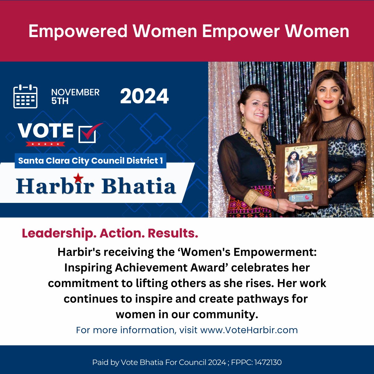 hkbhatia's tweet photo. Proud Moment: Empowered Women Empower Women🌟Harbir's receiving the '#WomenEmpowerment: Inspiring Achievement Award' celebrates her commitment 2 lifting others as she rises. Her work continues to inspire &amp; create pathways for women in our community. ONLY 3 Days To Go! #VoteHarbir https://t.co/UJKfQnblwk