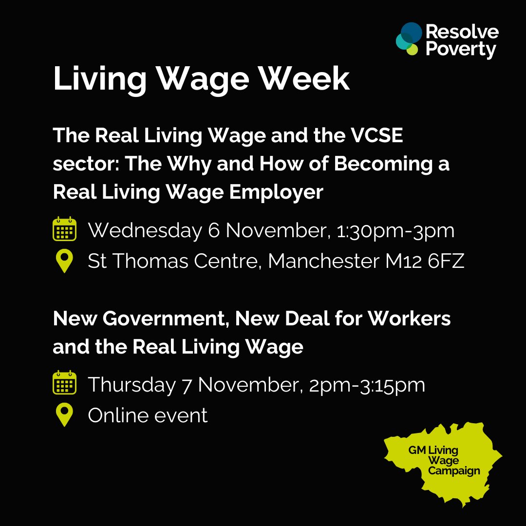 Two events that <a href="/GMLivingWage/">Greater Manchester Living Wage Campaign</a> are organising for #LivingWageWeek  <a href="/LivingWageUK/">Living Wage Foundation</a> #GMLivingWage
For more details email john@resolvepoverty.org