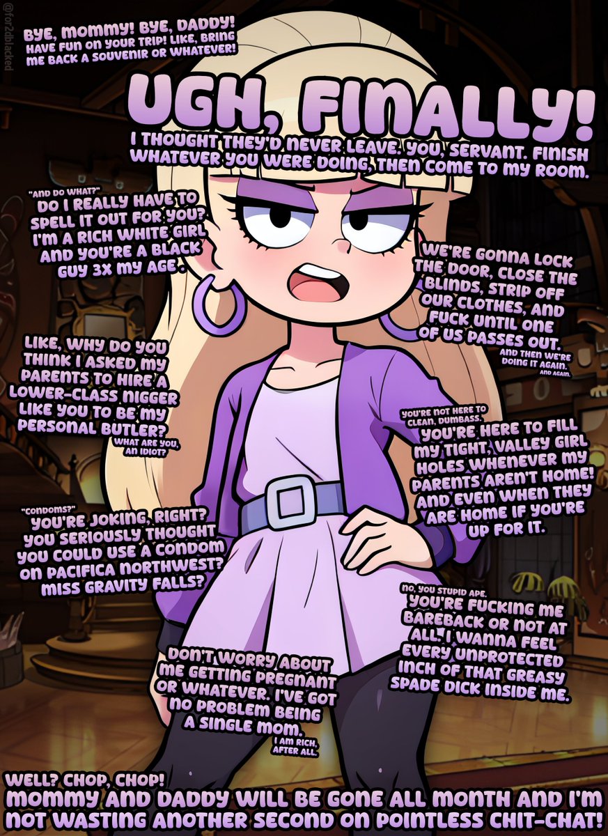 Rich white brats just can't get enough.

#blacked #bbc #tsundere #caption #goon #toon #autism #slutty #whore #brat #bratty #gravityfalls #pacificanorthwest #ai #aiart #aigenerated