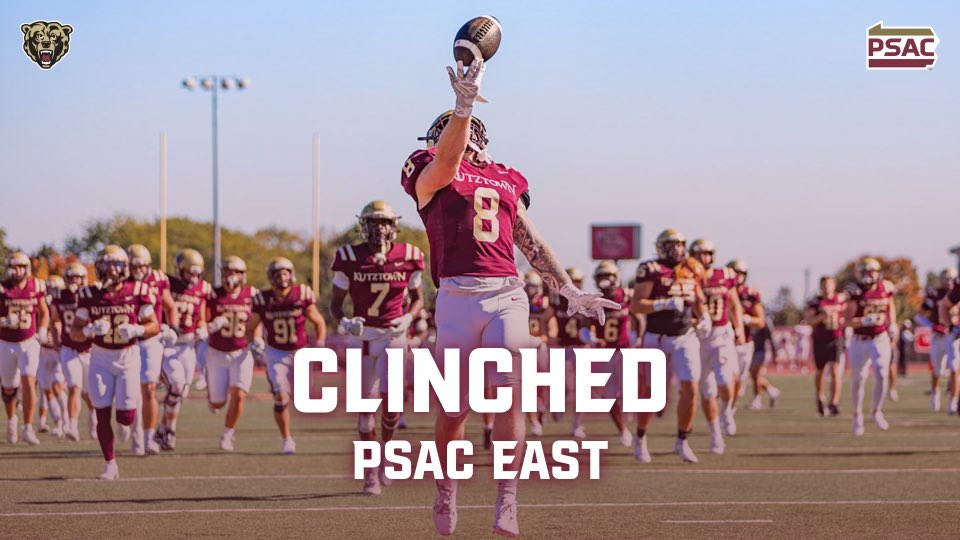Kutztown University Athletics (@kugoldenbears) on Twitter photo EAST CHAMPS
Congrats to <a href="/kubearsfootball/">Kutztown Football ๐ป</a>! With todayโs victory at Millersville, KU has claimed the PSAC East title and will play for the PSAC championship in two weeks! #HereYouRoar EAST CHAMPS
Congrats to <a href="/kubearsfootball/">Kutztown Football ๐ป</a>! With todayโs victory at Millersville, KU has claimed the PSAC East title and will play for the PSAC championship in two weeks! #HereYouRoar
