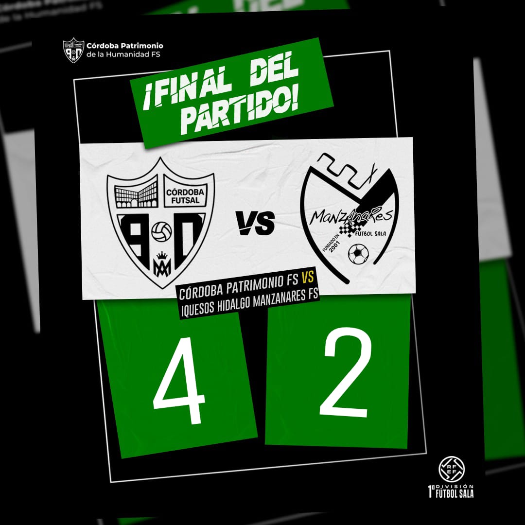Córdoba Patrimonio de la Humanidad (@cordobafutsal) on Twitter photo 📣 ¡¡FINALLLLLLLL EN VISTA ALEGRE!!
⚽️ Córdoba Patrimonio 4-2 <a href="/ManzanaresFS/">ManzanaresFútbolSala</a>
➡️<a href="/Juananmruiz/">Juan Antonio Moraleja Ruiz</a>, Mykytiuk, Arnaldo Báez y Kauê goleadores blanquiverdes.
📆 El sábado 9 de noviembre (18:00 h.) visitaremos en Tudela al <a href="/RiberaNavarraFS/">ATP Iluminación Ribera Navarra FS</a>. 📣 ¡¡FINALLLLLLLL EN VISTA ALEGRE!!
⚽️ Córdoba Patrimonio 4-2 <a href="/ManzanaresFS/">ManzanaresFútbolSala</a>
➡️<a href="/Juananmruiz/">Juan Antonio Moraleja Ruiz</a>, Mykytiuk, Arnaldo Báez y Kauê goleadores blanquiverdes.
📆 El sábado 9 de noviembre (18:00 h.) visitaremos en Tudela al <a href="/RiberaNavarraFS/">ATP Iluminación Ribera Navarra FS</a>.
