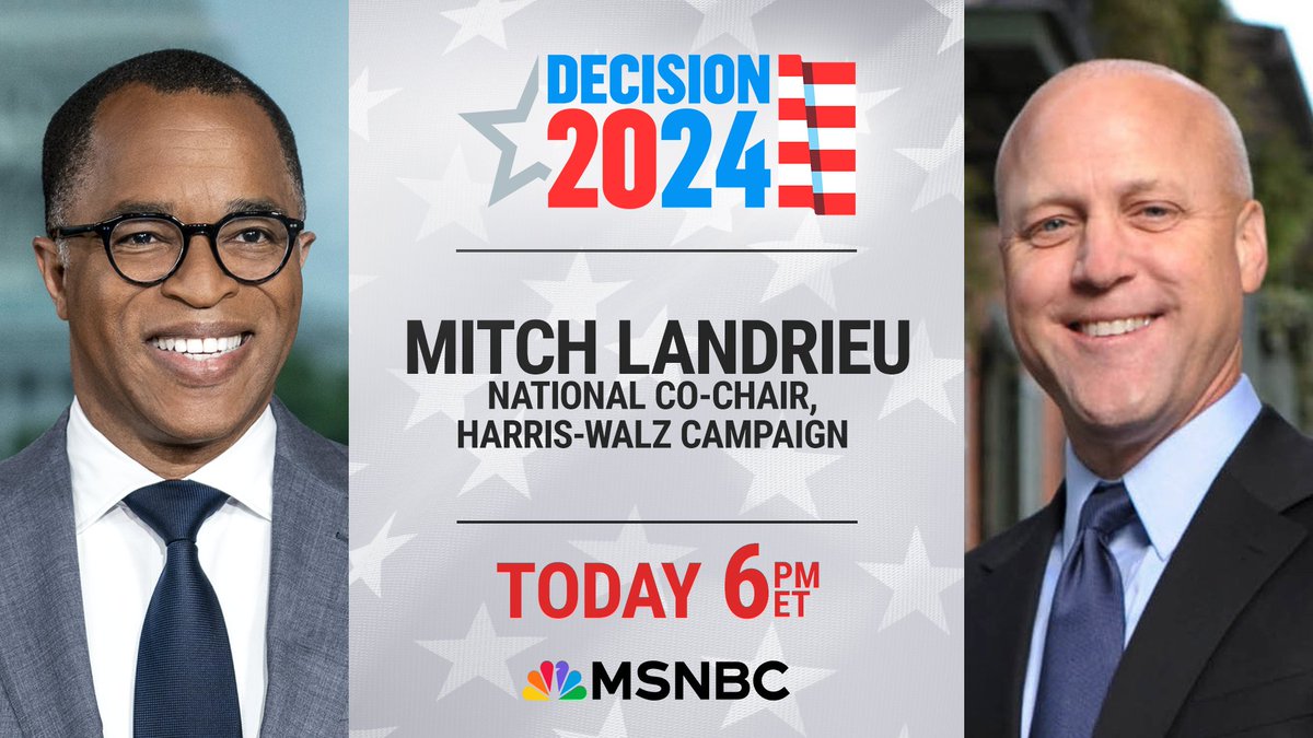 TheWeekendMSNOW's tweet image. TODAY: The final push to get out the vote. Harris-Walz campaign co-chair @MitchLandrieu breaks down Vice President Harris' closing strategy, early voter trends, her paths to victory and Trump's violent rhetoric against former Rep. Liz Cheney. 6 pm ET on the #saturdayshow @msnbc