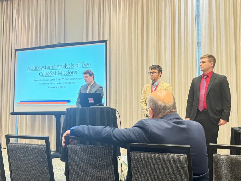 KUbe_Sat's tweet photo. Last week, at the International Telemetry Conference in Glendale, Arizona, we presented our report on KUbeSat-1 and our proposed KUbeSat-2. This is our second consecutive year presenting at the ITC, and we are grateful for the opportunity to share our work! #RockChalk #cubesat https://t.co/cGder0R3Qu