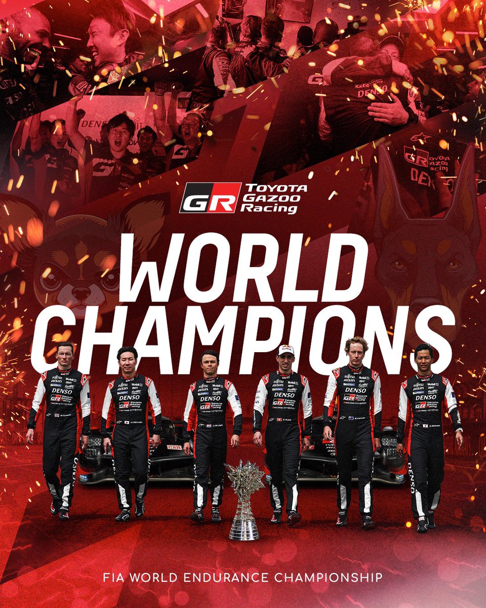 TOYOTA GAZOO Racing WEC (@tgr_wec) on Twitter photo 🥳 We are World Champions! 🥳
A fantastic team effort all season, capped by a brilliant win today. Thanks to the whole team for a massive effort, and to our great fans for always cheering us on.
#ToyotaGAZOORacing #WEC #GR010HYBRID #PushingTheLimitsForBetter #8HBahrain <a href="/FIAWEC/">FIA World Endurance Championship</a> 🥳 We are World Champions! 🥳
A fantastic team effort all season, capped by a brilliant win today. Thanks to the whole team for a massive effort, and to our great fans for always cheering us on.
#ToyotaGAZOORacing #WEC #GR010HYBRID #PushingTheLimitsForBetter #8HBahrain <a href="/FIAWEC/">FIA World Endurance Championship</a>