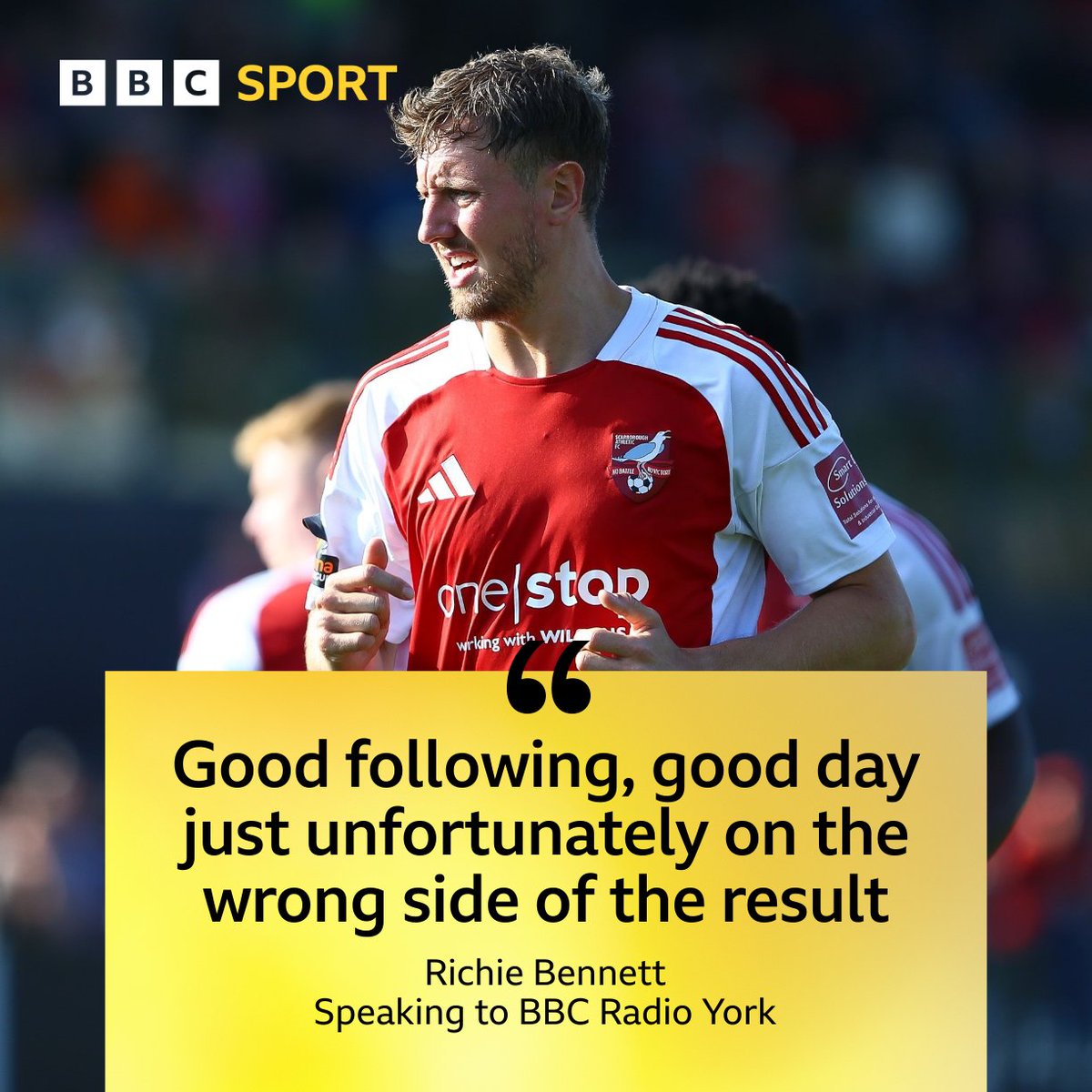 🗣 'Good following, good day just unfortunately on the wrong side of the result'

Scarborough Athletic forward Richie Bennett speaks to <a href="/BBCYork/">BBC York</a> after their 1-0 loss in the #FACup to Burton Albion 

#BBCFootball 

Listen here ➡️bbc.co.uk/sounds/play/p0…
