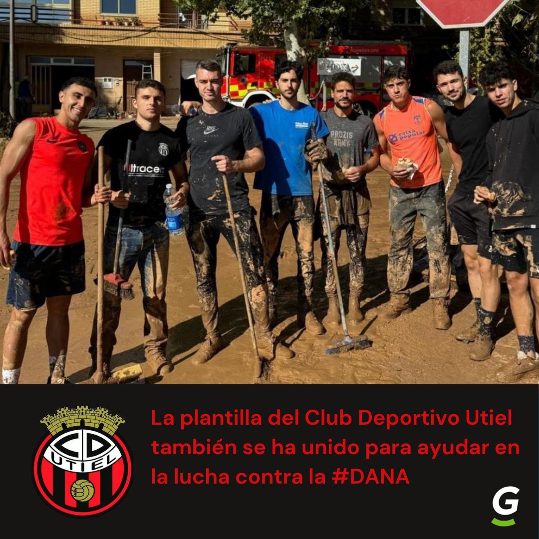 🔴⚫ CD UTIEL | Climent, Emilio, Enric Cuxart, Manu, Romera, Adrián Sabater, Chuso y Álvaro Blasco... los jugadores del @clubdeportivoutiel de la #TerceraFederacion ayudando a sacar el barro de las calles  #DANA

💪Todo el apoyo y ánimo a los habitantes de Utiel y voluntarios