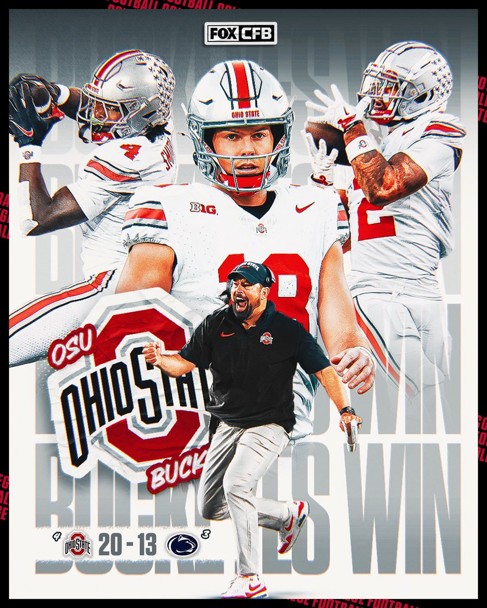FOX College Football (@cfbonfox) on Twitter photo BUCKEYES WIN
<a href="/OhioStateFB/">Ohio State Football</a> goes into Happy Valley and takes down No. 3 Penn State ๐ฐ๐ BUCKEYES WIN
<a href="/OhioStateFB/">Ohio State Football</a> goes into Happy Valley and takes down No. 3 Penn State ๐ฐ๐