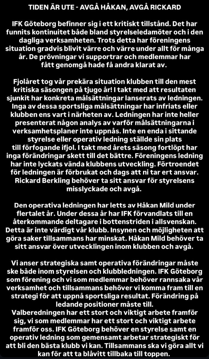 Tiden är ute. Ställ era stolar till förfogande och gör det nu. #ifkgbg