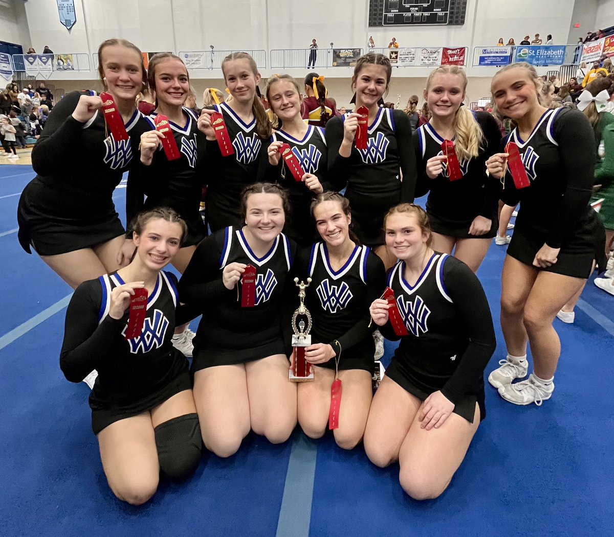 WVCheerleading's tweet photo. 💙WVHS Cheer Cats placed 2nd in 2:30 and 3rd in Game Day at today’s NKCCA Fall Competition! And our WVMS Cheer Cats made a strong comp debut with 2nd in Game Day, 1st in 2:30 and MS 2:30 GRAND CHAMPS! Congrats to Hailey &amp; Lyndsay, both recipients of an NKCCA Scholarship today! https://t.co/tARhqQNWKO