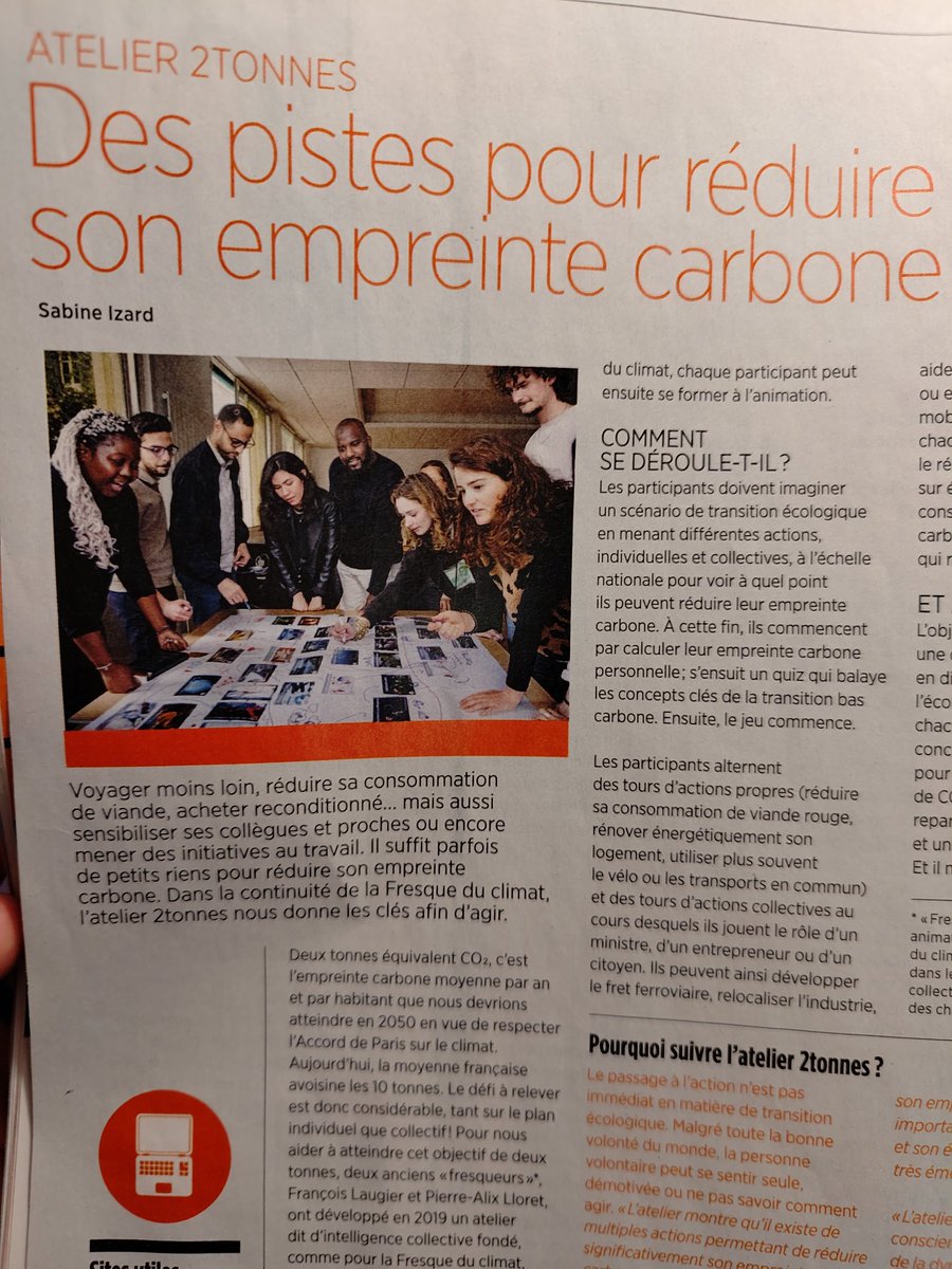 Voyager moins loin, réduire sa consommation de viande, acheter reconditionné... mais aussi  sensibiliser ses collègues et proches ou encore mener des initiatives au travail.
Pourquoi suivre l'atelier <a href="/2tonnes/">myultimategoal</a> ?
➡️ pour avoir des clés et agir !

Plaisir de lire <a href="/CFDT/">CFDT</a> magazine