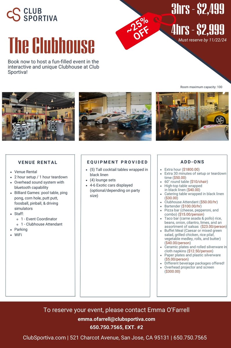 ClubSportiva's tweet photo. Looking for a unique, customizable event space for your upcoming corporate event? Check out Club Sportiva's limited time offers for this holiday season! With over 18,000 square feet of event space, this is the perfect place to celebrate the holidays, award team success or more! https://t.co/Gya89UwWkV