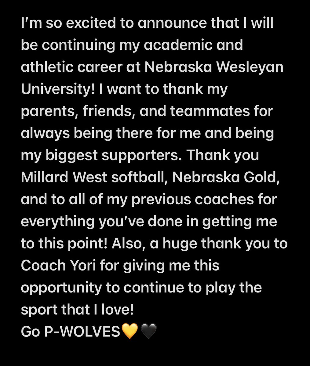 Ella Wolff (@ella_wolff_34) on Twitter photo GO P-WOLVES💛🖤
<a href="/NWU_SOFTBALL/">Nebraska Wesleyan Softball</a> @MilWestSoftball <a href="/NeGoldZach18/">Nebraska Gold Zach- Retired</a> <a href="/NebraskaGold/">Nebraska Gold</a> GO P-WOLVES💛🖤
<a href="/NWU_SOFTBALL/">Nebraska Wesleyan Softball</a> @MilWestSoftball <a href="/NeGoldZach18/">Nebraska Gold Zach- Retired</a> <a href="/NebraskaGold/">Nebraska Gold</a>