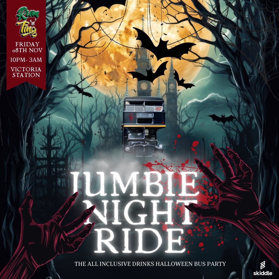 📆 Date: Friday 8th November 2024
⏰ Time: 22:00 - 03:00 
❌ Absolute last entry 22:15 sharp! Please arrive early to avoid disappointment
📍Pick Up/Drop Off: Victoria Station
🔊 Music Policy: Soca and Dancehall
🎃 Theme: Spooky Season
🎟️Ticket Link in Bio!