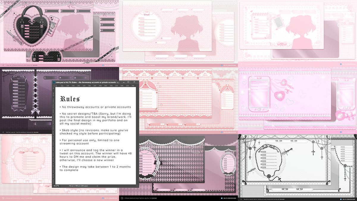 ✦ Skeb-style overlay set giveaway ✦

• Follow me &amp; RT this tweet
• Reply with references [SFW only] (the more refs, the better)
• Read the rules in the image 
Ends: when this tweet reaches 70 RTs

Good luck!