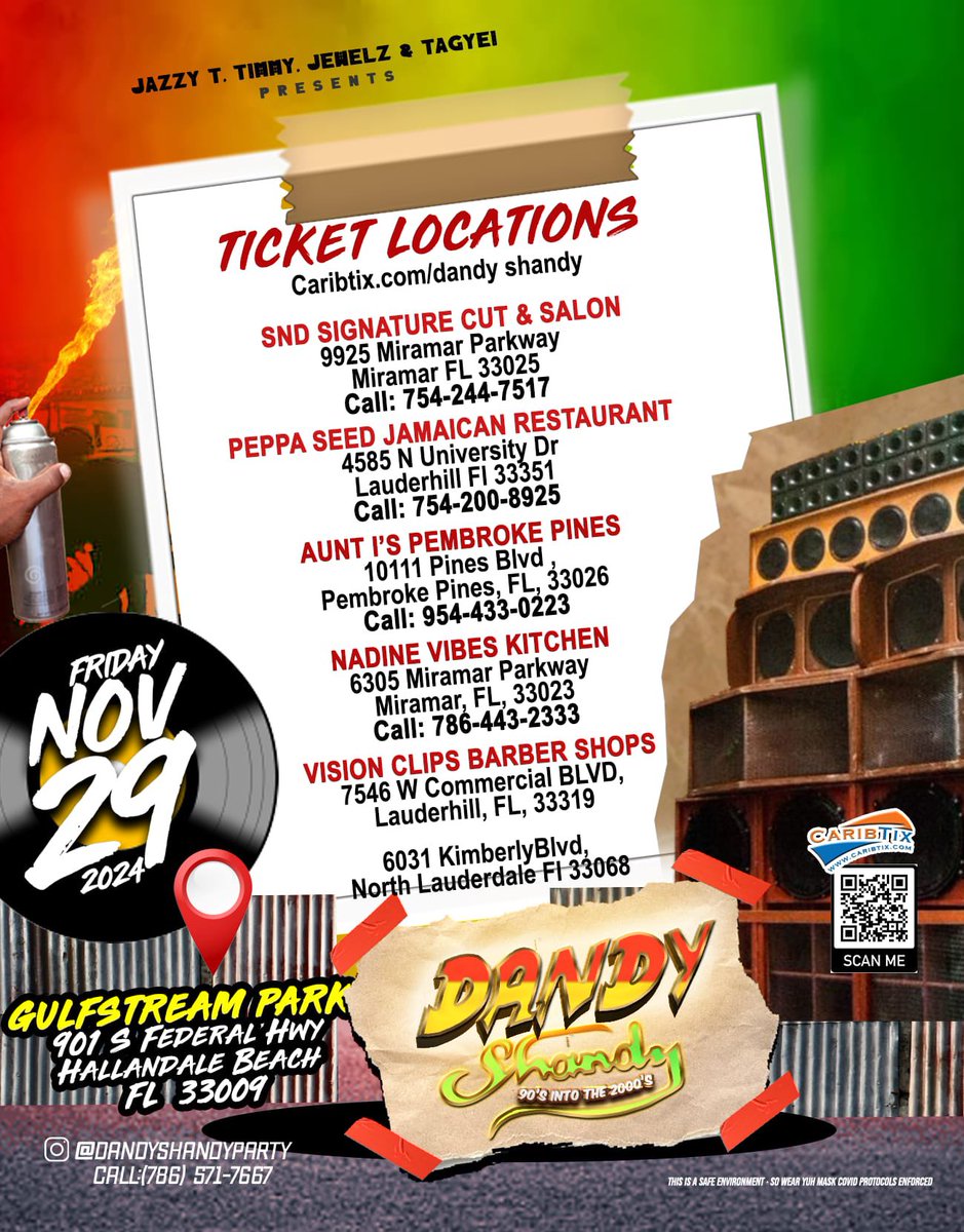HELLO EVERYONE THIS DANDY SHANDY FRIDAY NOV 29th WILL HAVE 60% MORE SPACE. 
Read all Details and GET YOUR TICKETS NOW!!!
Tickets online @ 
Caribtix.com/dandyshandy
And also available at outlets listed on the attached flyer.