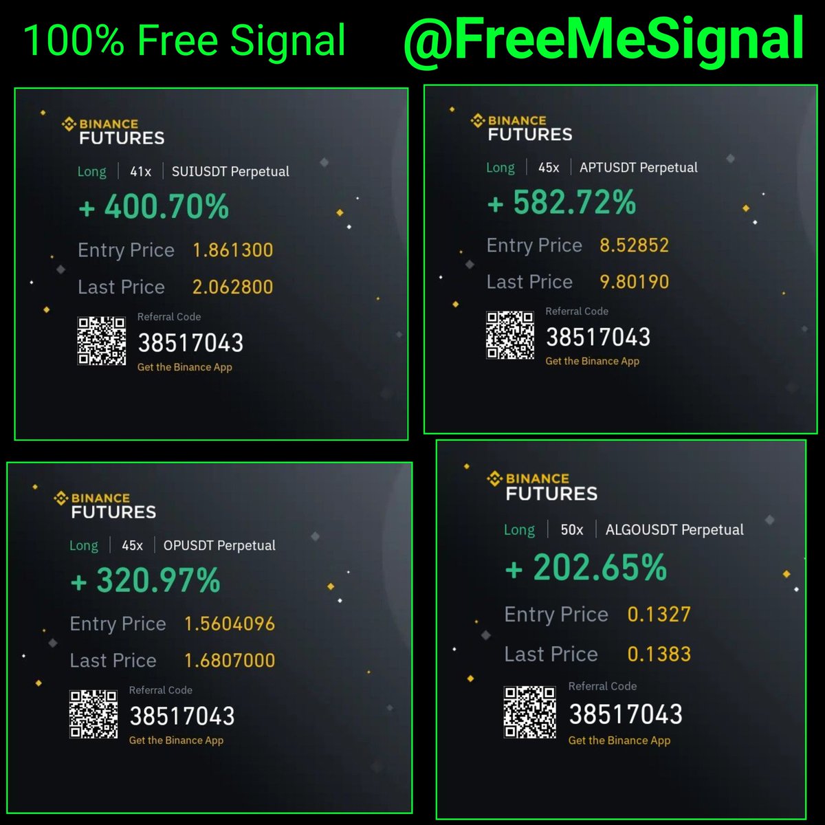 🫨 1500% Profit Last 10 Day
🫨 1800%+ Profit Last Month

FREE ME SIGNAL

All services 100% FREE I have no any paid service please be aware 

✓ JOIN Telegram 
telegram.dog/freemesignal

#SUI = 400%+
#ATP = 580%+
#OP = 320%+
#ALGO = 200%+