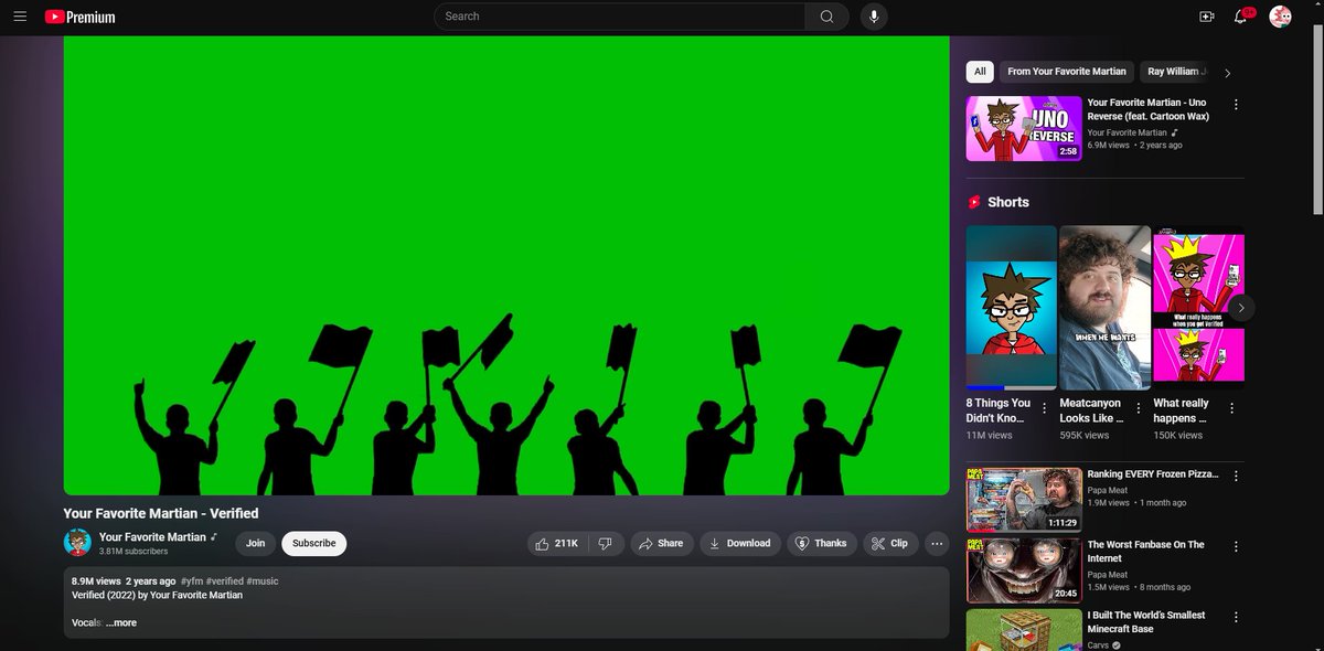 Snackolotl's tweet photo. hey I don't know if this is a YouTube bug but it seems like a YFM video got un-cut to include random ass green screen assets at the end.

So like, I guess cool? https://t.co/ygyTgJgd1J