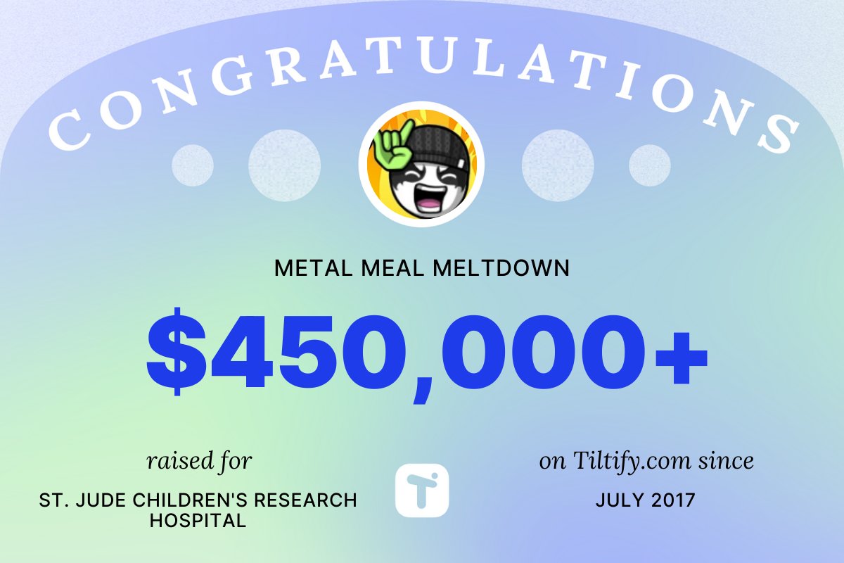 Congratulations to <a href="/MetalMealMelt/">MetalMealMeltdown</a> on raising over $450,000 for <a href="/StJudePLAYLIVE/">St. Jude PLAY LIVE</a> during your marathons!

You all rocked it! 🤘