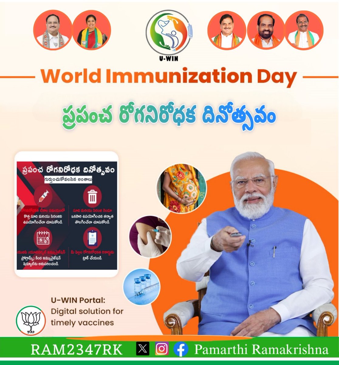 RAM2347RK's tweet photo. ప్రపంచ రోగనిరోధక దినోత్సవం
టీకాల ద్వారా ప్రజారోగ్య పరిరక్షణ & వ్యాక్సిన్లపై అవగాహన కల్పించడం.
మన ప్రధాని @narendramodi గారు ప్రారంభించిన #U_WIN పోర్టల్ సకాలంలో వ్యాక్సిన్ల కోసం డిజిటల్ పరిష్కారం,
ఇది ఇతర దేశాలకు ఆదర్శంగా నిలుస్తుంది.
#Immunization
#ImmunizationDay
#WorldImmunizationDay
#ప్రపంచరోగనిరోధకదినోత్సవం
#मानवकल्याण #RKBJP
#GameChanagerteaser
#संतरामपालजीके_संघर्ष_कीकहानी