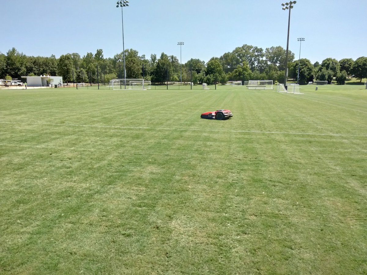 certesturf's tweet photo. The biggest challenge for automated mowers on parks and rec soccer fields is actually navigating the goals. Some are better than others. Big pipe and tighten the nets. @auburnturf https://t.co/QW4Oi4gVHA