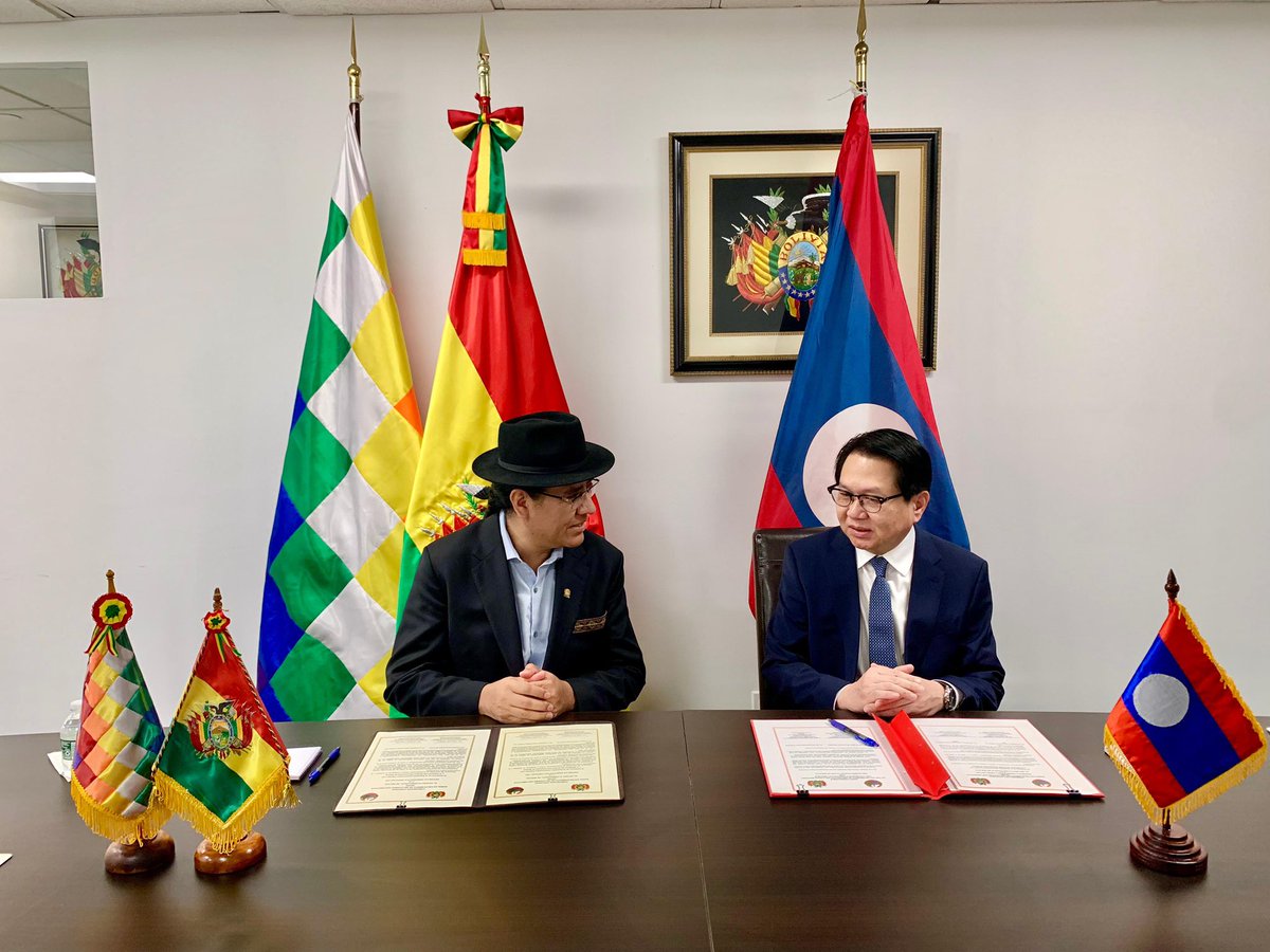 On 6 Nov 2024, the Lao PDR and Bolivia have officially establishedtheir diplomatic relations with the Joint Communique signed by the two PRs, Amb <a href="/anouparb/">Amb. Anouparb</a> VONGNORKEO and Amb <a href="/DiegoPary/">Diego Pary Rodríguez</a>. Currently, the Lao PDR has diplomatic relations with 151 countries.