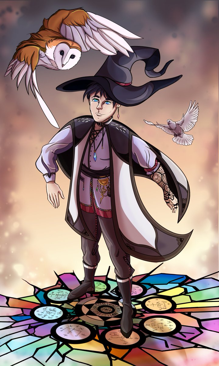 IgnisAnimations's tweet photo. As a practicing Green Witch myself, I had a really fun time collaborating with @GreenScorpion64  for his witch character. Meet Oswald Borisovich, a male witch of the Angelic Order. His path primarily focusing on Angelic Folk Magic and the protection of others.

#dnd #witch #art https://t.co/tvzEgrJr3q