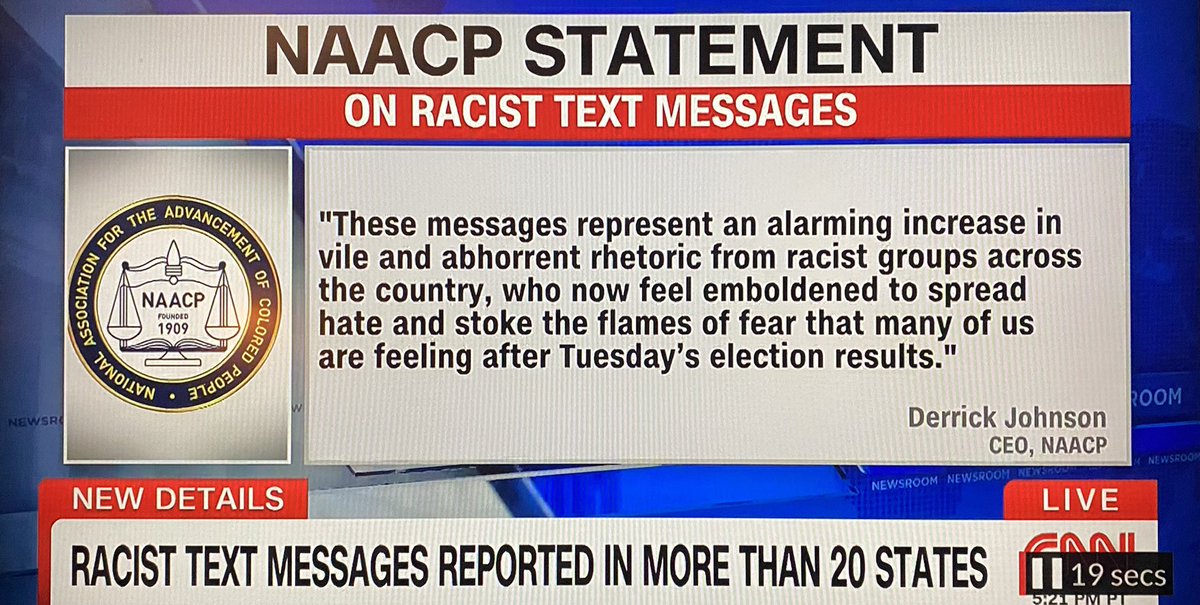LtsFlwr70's tweet image. #NAACP statement on #racist #textmessages to people as young as middle schoolers in 24 states from suspected #DonaldTrump voters.