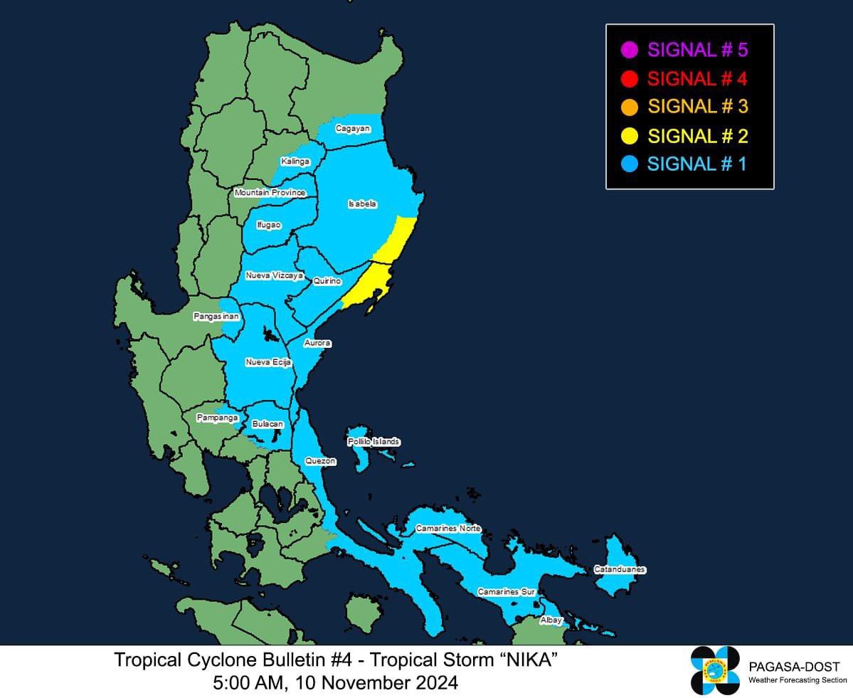 philredcross's tweet photo. #PRCUpdate | According to @dost_pagasa 5:00 AM weather bulletin on Sunday, #NikaPH intensifies into Severe Tropical Storm and is currently undergoing rapid intensification. 

Tropical Cyclone Wind Signal #2, and #1 were hoisted in the following areas:

#PRCCares #AlwaysFirstAlwaysReadyAlwaysThere