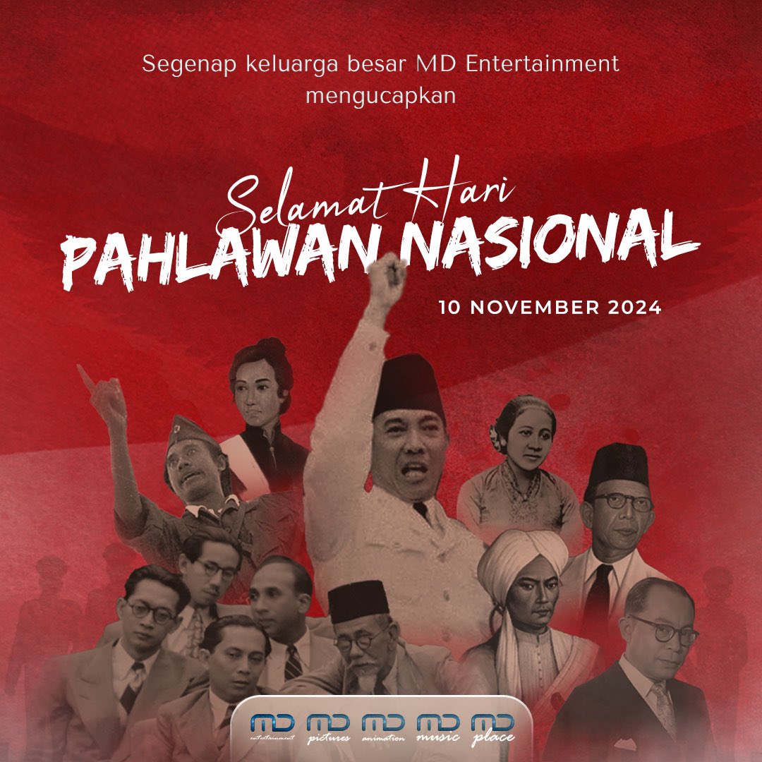 Jasamu tak terbalaskan, semangatmu abadi. Selamat Hari Pahlawan, pahlawan negeri yang menginspirasi! 🫡

#HariPahlawan 
#MDEntertainment
#MDMusic
#MDMusic
#MDAnimation