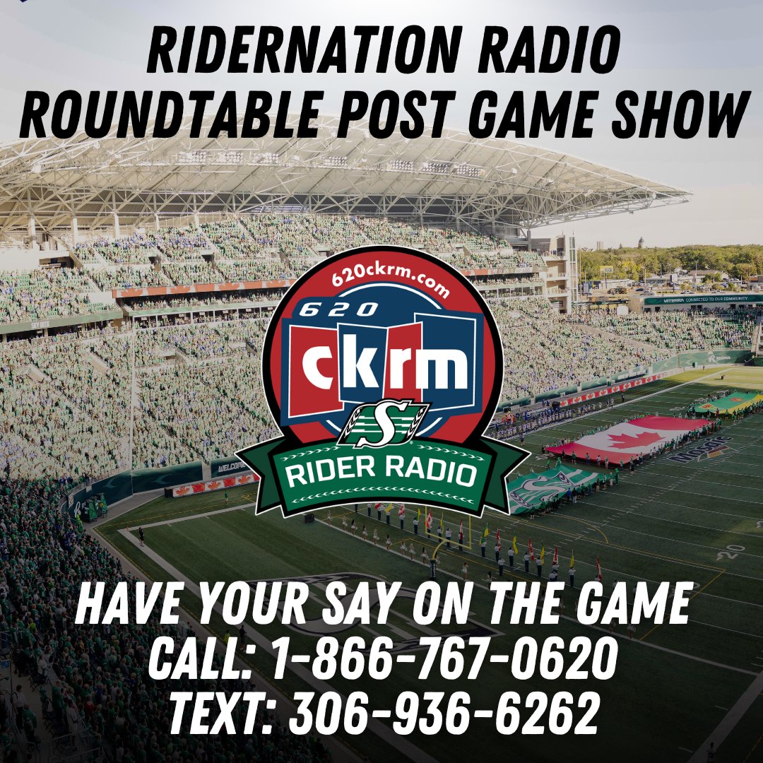 Have your say on tonight's game between the <a href="/sskroughriders/">Saskatchewan Roughriders 🏆</a> and the <a href="/Wpg_BlueBombers/">Winnipeg Blue Bombers</a> 

📻 CKRM.STREAMON.FM

#Riders #RiderNation #CFLWestFinal #GreyCup