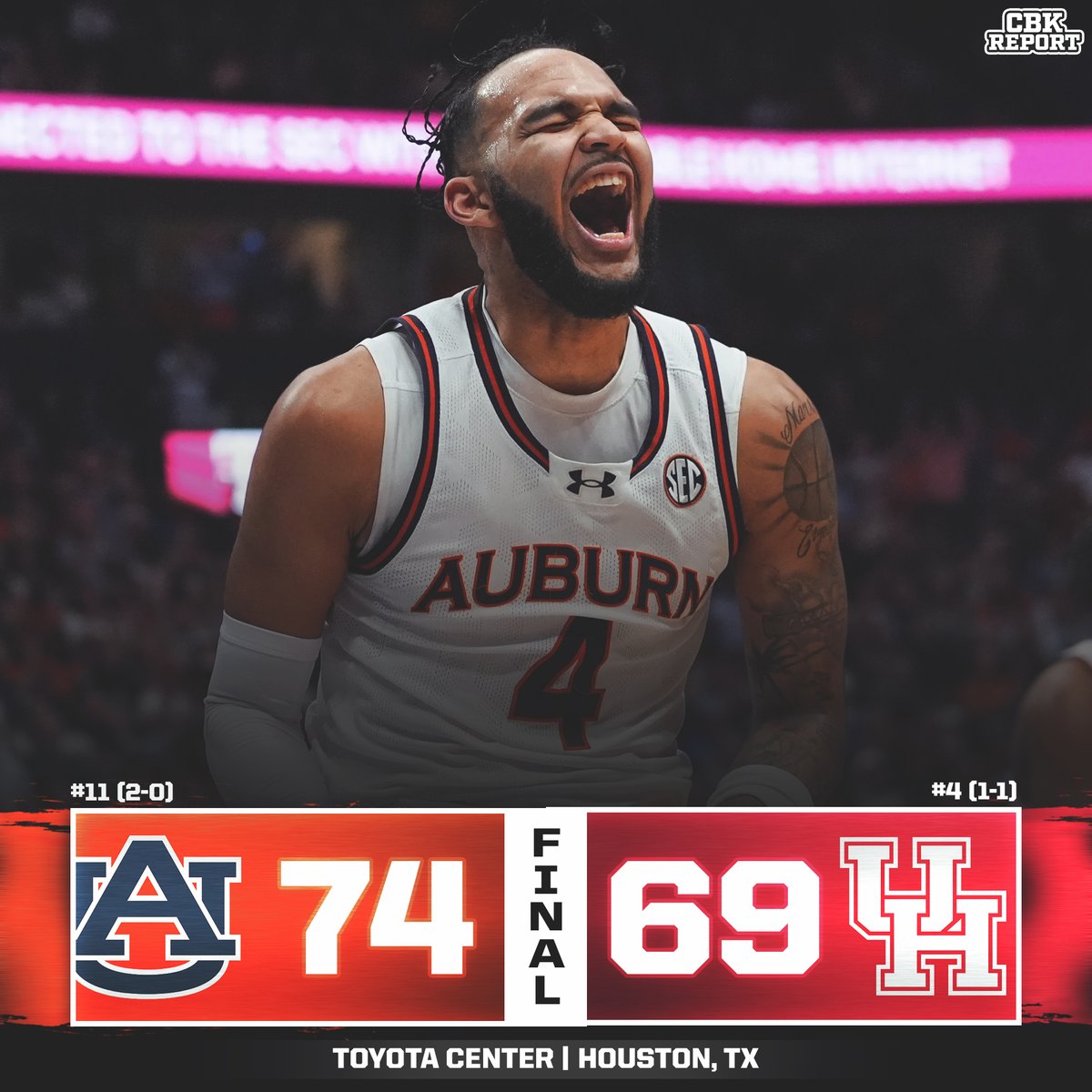CBKReport's tweet photo. Auburn needs to fight on the plane before EVERY road game ✅ The Tigers upset No. 4 Houston and move to 2-0 🦚 https://t.co/jwsmg2o7V6